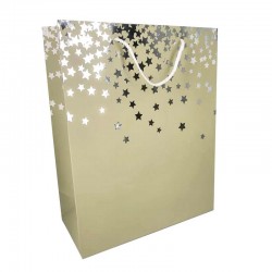 12 grands sacs cadeaux vert amande à motif d'étoiles argentées 31x12x44cm