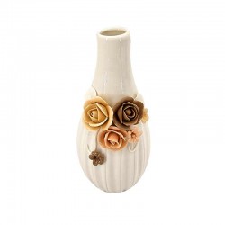 Petit vase blanc soliflore en céramique blanc avec déco de roses