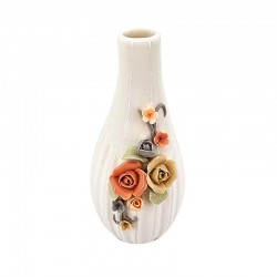 Petit vase blanc soliflore en céramique blanc avec déco de fleurs