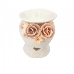 Petit bougeoir photophore en céramique blanc motif de roses