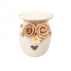 Petit photophore en céramique blanc motif de roses