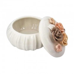 Petite boîte à bijoux en céramique blanc couvercle orné de roses