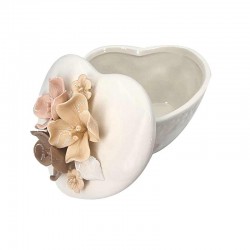 Petite boîte à bijoux blanche en forme de cœur et couvercle à fleurs