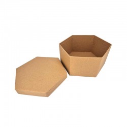 Petite boîte de forme hexagonale en papier kraft brun - 16x14x7cm