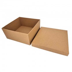 Grande boîte cadeaux cartonnée de forme carrée kraft naturel - 19.5x19.5x9.5cm