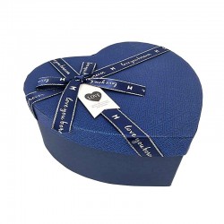 Boîte cadeaux en forme de cœur couleur bleu nuit avec nœud 15x18x7.5cm