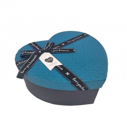Boîte cadeaux en forme de cœur couleur bleu canard avec nœud 15x18x7.5cm