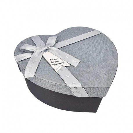 Boîte cadeaux en forme de cœur couleur gris perle avec nœud 15x18x7.5cm