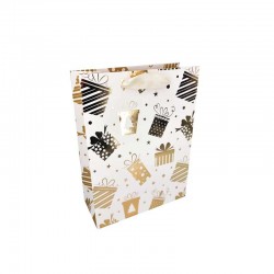 12 petits sacs de noël blanc motif doré de cadeaux 12x15.5x7cm