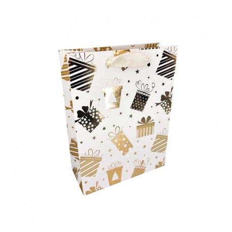 12 sacs de noël blanc motif doré de cadeaux 17.5x23.5x8cm