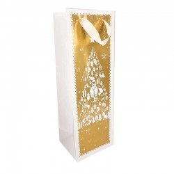 12 sacs cadeaux blanc et doré pour bouteille de vin motifs de noël - 12x35x10cm