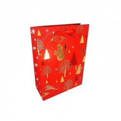 12 petits sacs de noël rouge motifs de bonhome de neige dorés 12x15.5x7cm