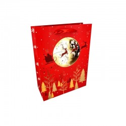 12 petits sacs de noël rouge motifs traineau de Noël doré 12x15.5x7cm