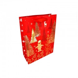 12 petits sacs de noël rouge motifs de Père noël dorés 12x15.5x7cm