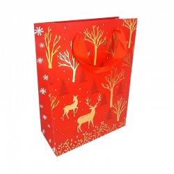 Lot de 12 sacs cadeaux de noël rouges motif de rennes de noël 26x32x10cm