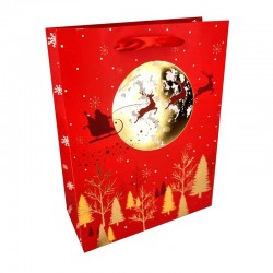 12 grands sacs de noël rouge motifs traineau de Noël doré 30x39x12cm