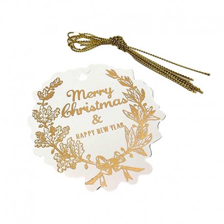 24 étiquettes cartonnées de noël blanche et doré inscription Merry Christmas