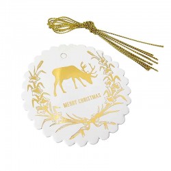 24 étiquettes cartonnées de noël blanche motif renne doré brillant