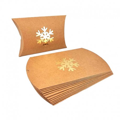 6 boîtes cadeaux berlingot de noël en kraft motif flocon doré brillant