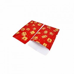 100 pochettes cadeaux de noël rouges motif de cadeaux dorés 7x13cm