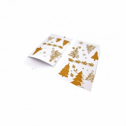 100 pochettes cadeaux de noël blanches motif de sapins dorés 7x13cm