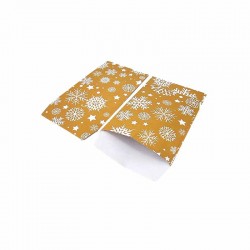 100 pochettes cadeaux de noël doré mat motif flocons de neiges blancs 7x13cm