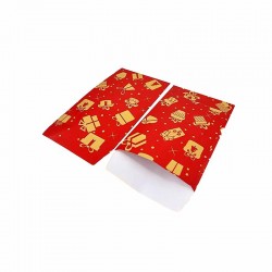 Lot de 100 sachets cadeaux de noël rouges motif de cadeaux 11x17cm