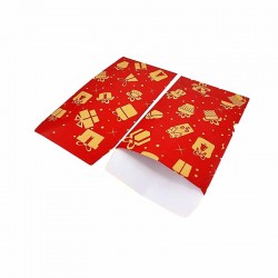 Lot de 50 pochettes cadeaux de noël rouges 16x24cm à motif cadeaux