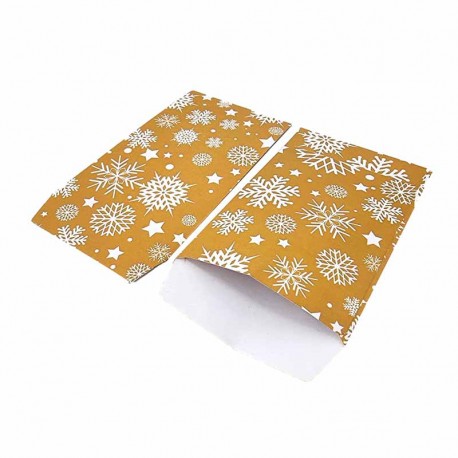 50 grandes pochettes de noël dorées motif flocons de neige 21x29cm