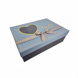 Boîte cadeaux à couvercle avec fenêtre en forme de cœur 23x17x7cm - Gris bleuté
