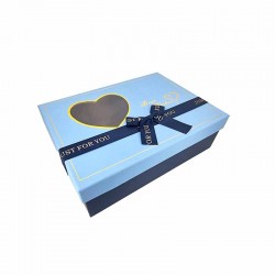 Boîte cadeaux à couvercle avec fenêtre en forme de cœur 23x17x7cm - Bleu ciel