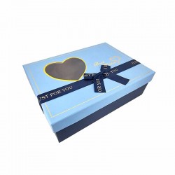 Boîte à fenêtre en forme de cœur avec couvercle 26x19x8cm - Bleu ciel