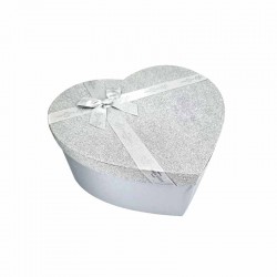 Boîte cadeaux vide en forme de cœur argenté à paillettes 25x28x11cm