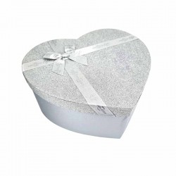 Grand coffret cadeaux vide en forme de cœur argenté 25x30x13cm