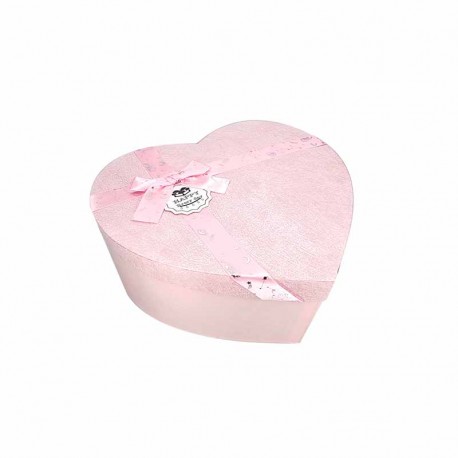 Coffret cadeaux rose en forme de cœur nœud motif lunes 21x25x10cm