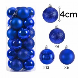 Pack de 24 petites boules de noël 4cm - bleu saphir