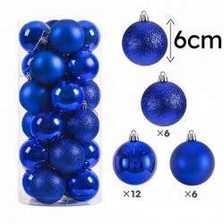 Pack de 24 boules de noël 6cm - bleu saphir