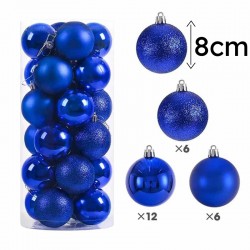Ensemble de 24 boules de noël 8cm - bleu saphir