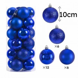 Ensemble de 24 grandes boules de noël 10cm - bleu saphir