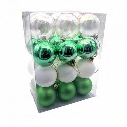 Pack de boules de noël 6cm - vert et blanc