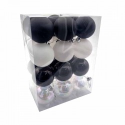 Pack de boules de noël 6cm - noir et blanc