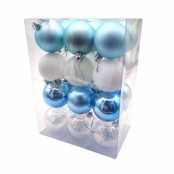 Pack de boules de noël 6cm - bleu givré et blanc