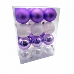 Pack de boules de noël 6cm - violet et blanc