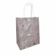 12 sacs kraft gris argenté à poignées torsadées motif floral - 18x10x23cm