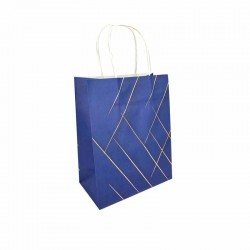12 sacs en papier kraft motif doré brillant 18x10x23cm - bleu nuit