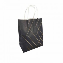 12 sacs en papier kraft motif doré brillant 18x10x23cm - noir