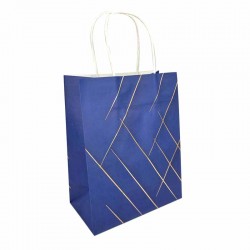 12 grands sacs en papier kraft motif doré brillant 24.5x10.5x31cm - bleu nuit