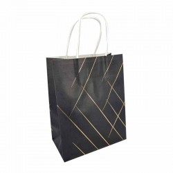 12 grands sacs en papier kraft motif doré brillant 24.5x10.5x31cm - noir