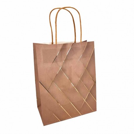 12 grands sacs en papier kraft motif doré brillant 24.5x10.5x31cm - kraft naturel
