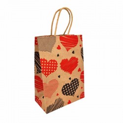 12 sacs en kraft brun naturel motif de cœurs rouges et noirs 15x21x8cm